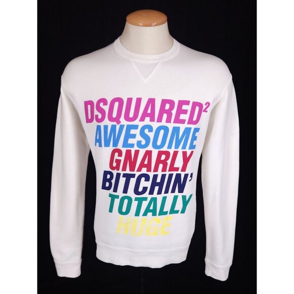 DSQUARED2 Printed Slogan Cotton Sweatshirt Size M Mens Off-White $385 - Picture 2 of 12